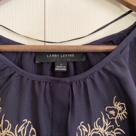 Larry Levine Navy Blue & Gold Embroidered Blouse - Picture 2 of 7